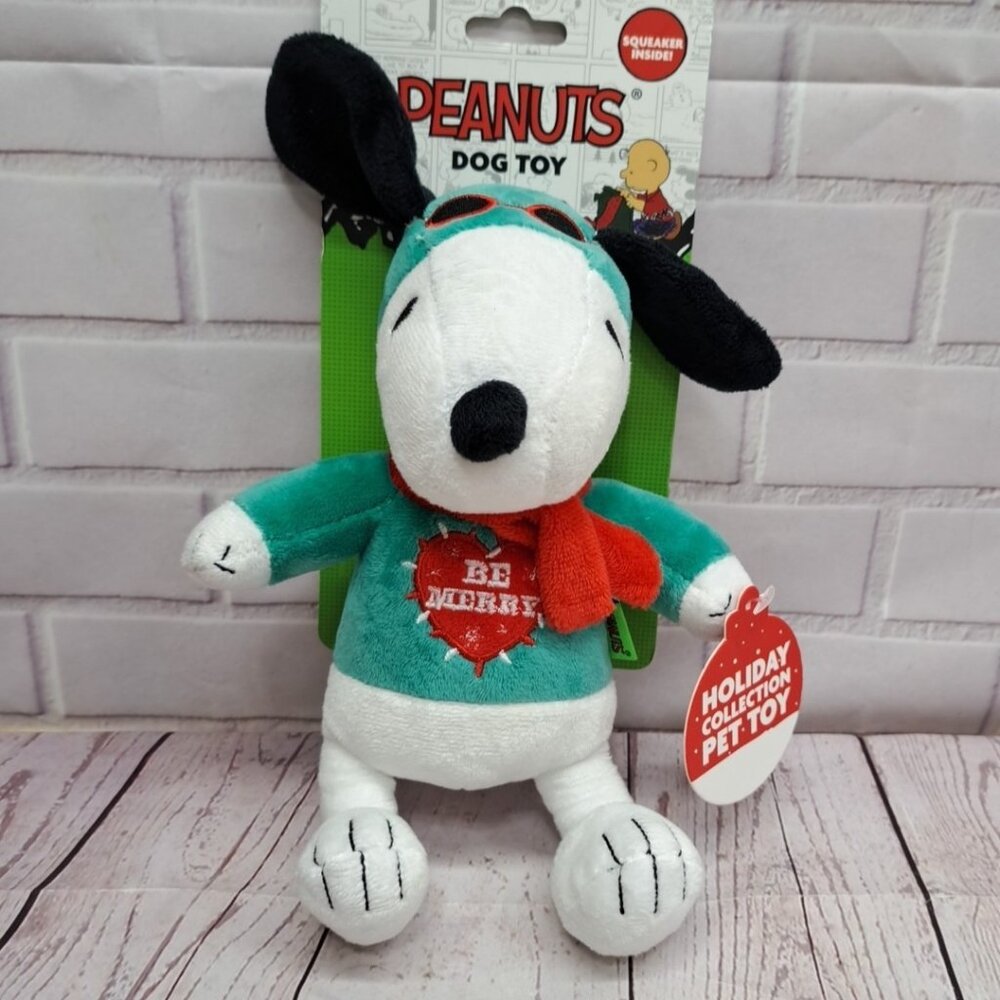 Peanuts Snoopy Christmas Squeaker Dog Plush‎ 9in Toy NWT